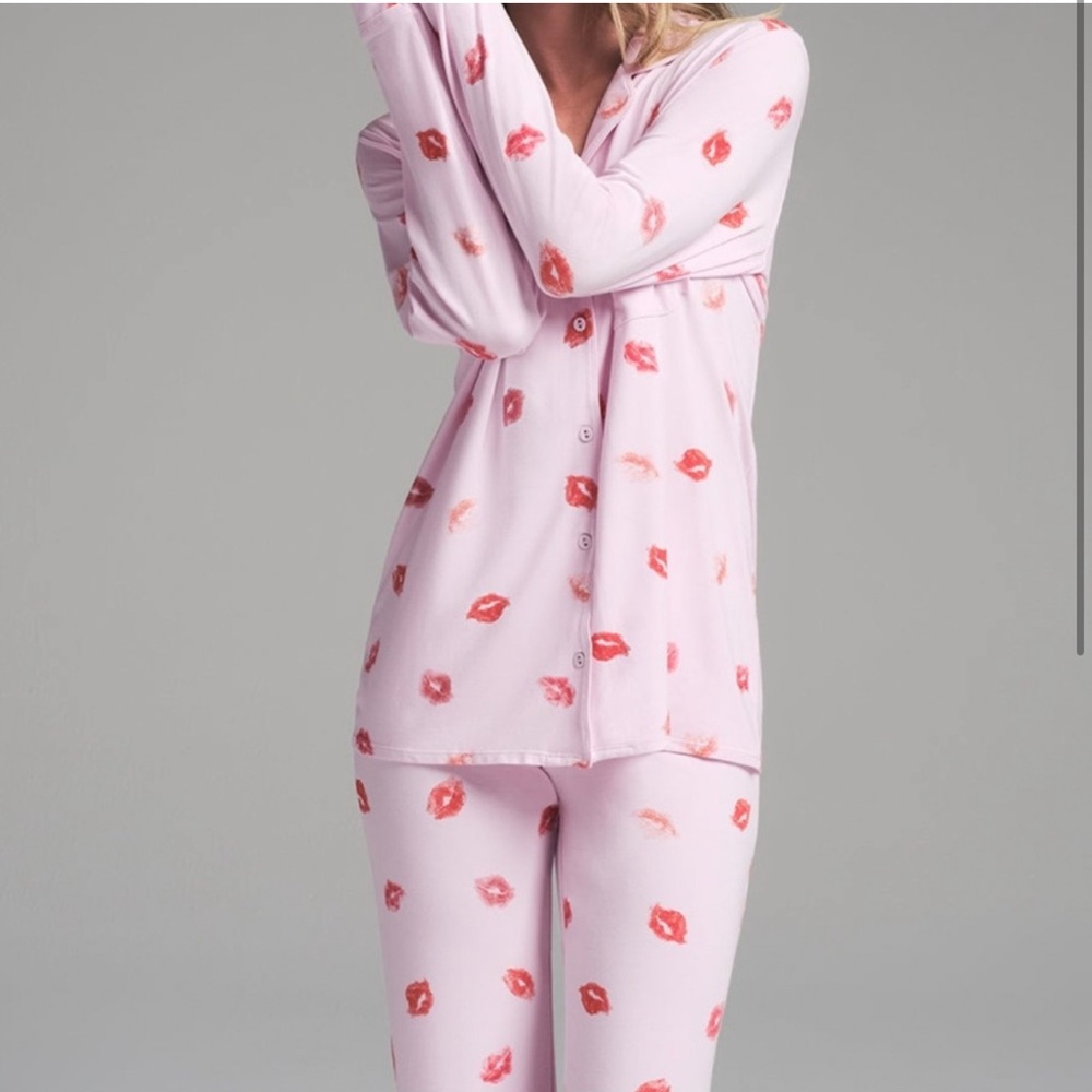 Skims long sleeve button up set cherry blossom lipstick NWT medium